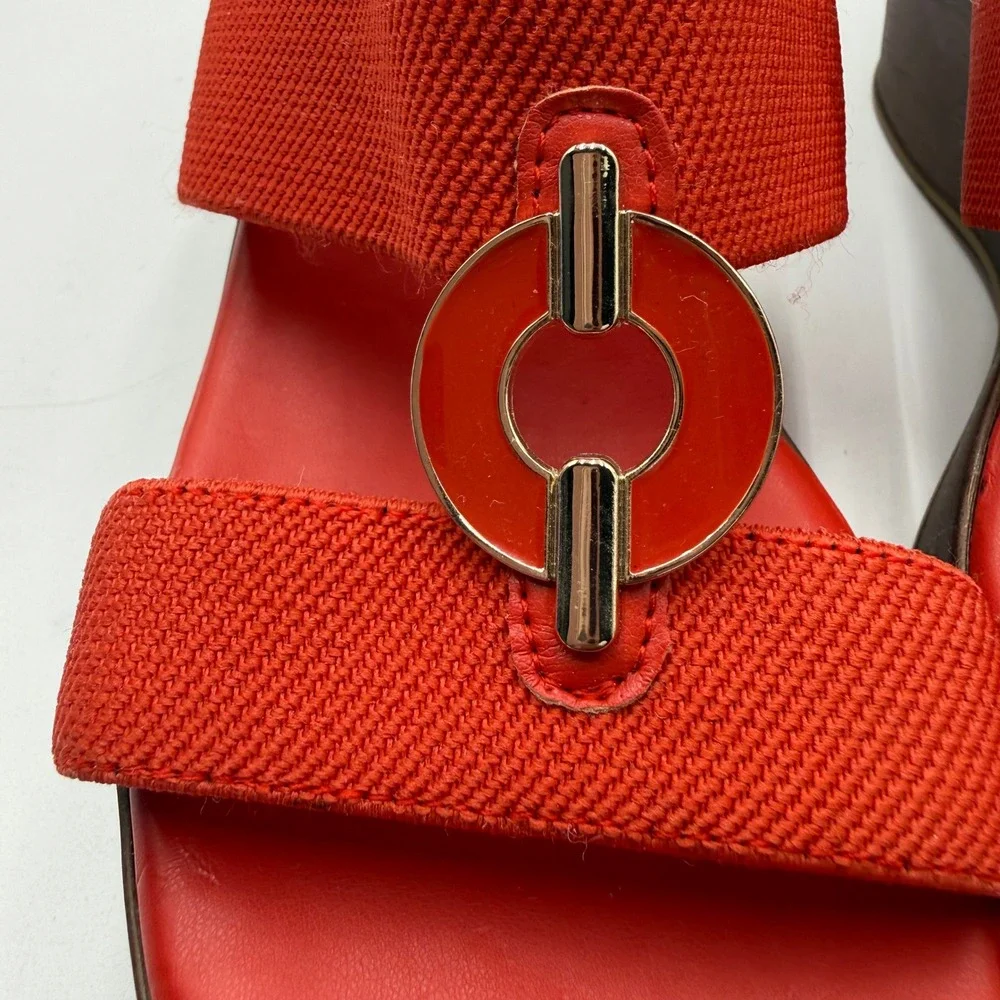 Anne Klein Akhadya Red Fabric Wedge Sandals Gold Hardware Slide Womens 6